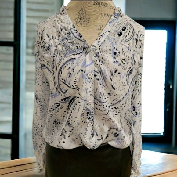 Go By Go Silk Peasent Printed 100% Silk Long-Sleeve Blouse - Size Small - Picture 4 of 8